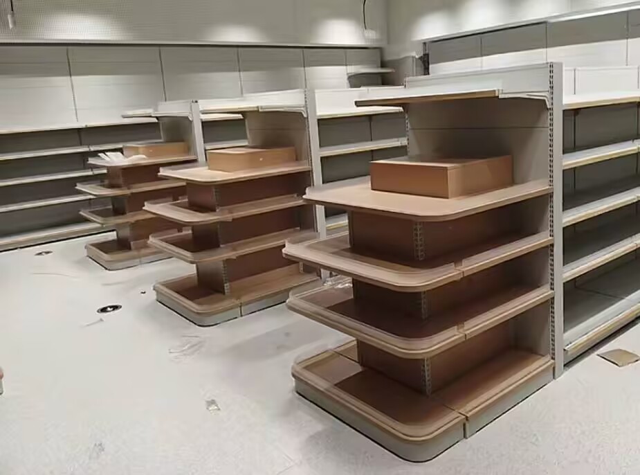 Supermarket Island Gondola Shelves - Retail Center Aisle Display Racks Retail supermarket island display shelves, multi-tier gondola racks for grocery store center aisle product display